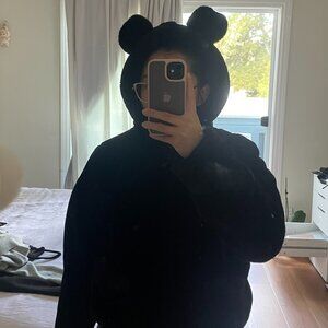 H&M Kids Faux Fur Black bear ears jacket Size 12-14Y